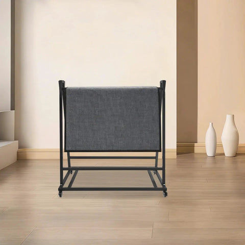 Heavy Duty Floor Mat Cart With Smooth Rolling Casters And Maxed Out Wash Rack Storage Ready For Auto Detail Shops Rock Solid Powder Coated Steel Frame Measures Forty By Twenty Eight By Forty Two Inches in a modern interior.