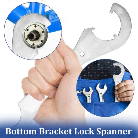 Bottom Bracket Tool For Cup And Cone Bicycle Bottom Brackets Double Sided Lockring Wrench in use and in toolkit