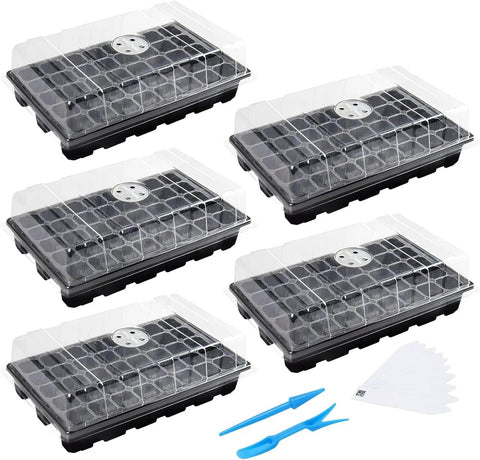 5 Seed Starter Tray Kit 5 Pack Propagator For Seed Starting With Humidity Vented Domes And Base 40 Cells Per Tray Total 200