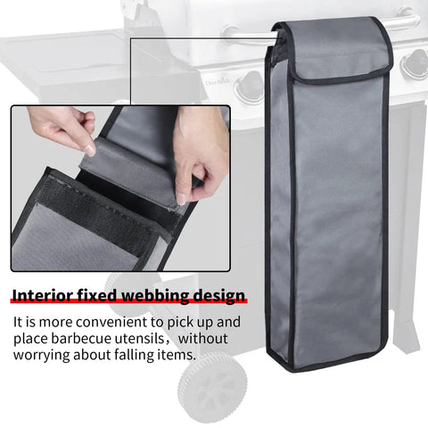 Waterproof Grill Tool Storage Bag With Foldable Design Portable BBQ Utensil Organizer for camping and hiking, side view