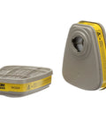 Respirator Cartridge 6003 For Organic Vapors And Acid Gases, 1 Pair, Bayonet Style Filter Connection displayed on white background