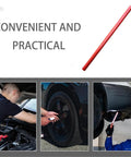 Heavy Duty Floor Jack Handle Replacement With Textured Grip Sleeve For 50 Ton Hydraulic Bottle Lifts Glossy Red Finish shown in use with car maintenance.