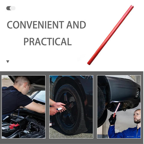 Heavy Duty Floor Jack Handle Replacement With Textured Grip Sleeve For 50 Ton Hydraulic Bottle Lifts Glossy Red Finish shown in use with car maintenance.