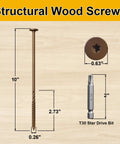Beefy Heavy Duty Wood Screws Size 14 X 10 Inch 54 Pcs with T30 Star Drive Bit for outdoor wood projects, dimensions included