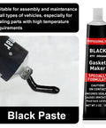 Beefed-Up High Temperature RTV Silicone Gasket Maker Sealant Black tubes showing black paste application for engines and transmissions.