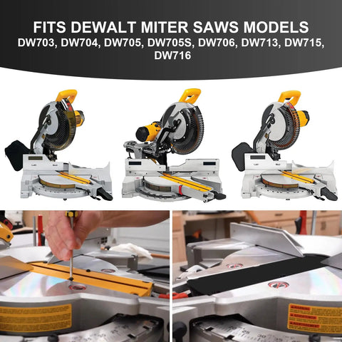 Zero Clearance Insert For 10 Inch And 12 Inch Compound Miter Saws with models DW703 to DW716, universal throat plate installed.