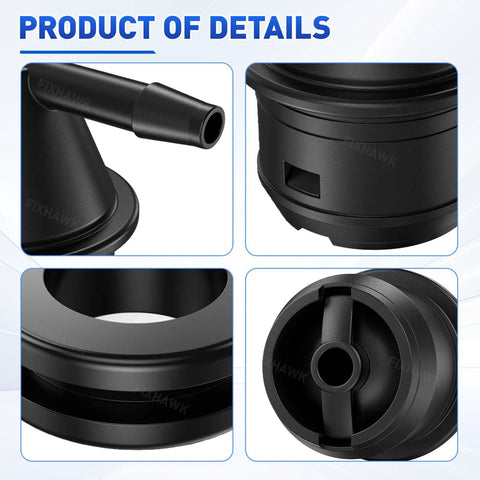 Gas Golf Cart Fuel Tank Vent Assembly With Insulator Grommet Repair Kit detail views, showing nylon composite structure