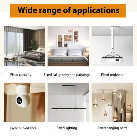 Examples of fixed curtains, paintings, projector, surveillance camera, lighting, and hanging parts with wall applications