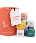 Art Dice Prompts Set Of Nine Wood Dice For Drawing And Painting Inspiration, Color Coded, One Inch Each, Roll To Kickstart Creativity And Bust Artist Block With Easy Read Prompts. set in orange cylinder, stacked dice
