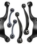 6 Piece Rear Control Arms Kit For Chevrolet Traverse GMC Acadia Limited Buick Enclave Saturn Outlook Upper Rearward And Forward Lateral Suspension Replacement showcasing six control arms on a white background