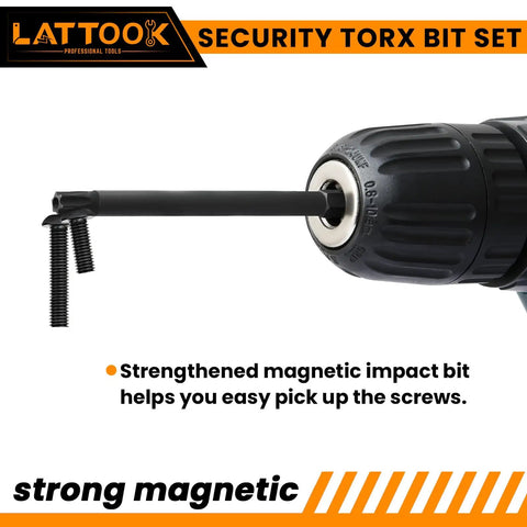 Premium Security Torx Bit Set With T Handle Ratchet Driver Forged From Industrial S2 Steel For Smooth Operation And Rust Proof Heavy Duty Grip, showing a strengthened magnetic impact bit.
