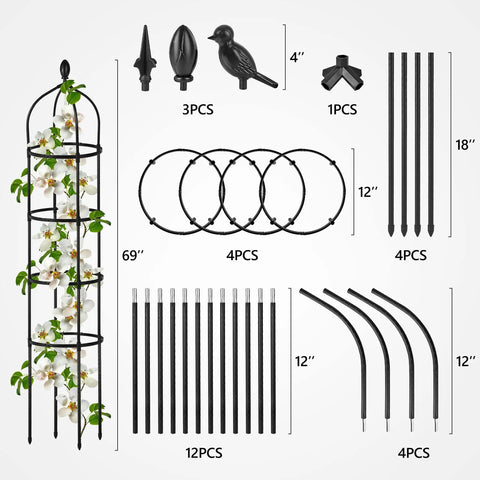 Built Tough Obelisk Trellis For Climbing Plants Outdoor 6 Ft Tall Round Plant Support With Parts Layout