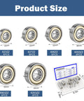 Six sizes of deep-groove steel bearings from the 36-Piece Ball Bearing Kit, Deep-Groove Steel Bearings 608ZZ 623ZZ 627ZZ 6000ZZ 6903ZZ 6203ZZ