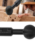 Heavy Duty Spherical Wood Carving Burr 10mm Grinding Bit in use on timber, showing black coated steel with textured surface.