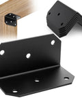 Heavy Duty Steel L Brackets, Tough As Nails Corner Support Plates For Woodworking, 15 Pack 4x2x2 Inch Angle Braces, showcasing black steel bracket with drilled holes.