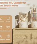 Portable Mini Washing Machine Rechargeable Underwear Cleanser And Makeup Brush Washer Built Different showing 1.6L capacity and cleaning modes.