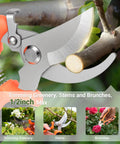 Effortless 7.5 Inch Pruning Shears For Roses And Shrubs With Stainless Steel Blades cutting a branch cleanly