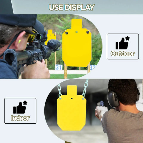 AR500 Steel Target For Shooting Range 1/2 Inch Thick 10 By 16 Inch Gong Silhouette in Yellow Finish for Outdoor and Indoor Use