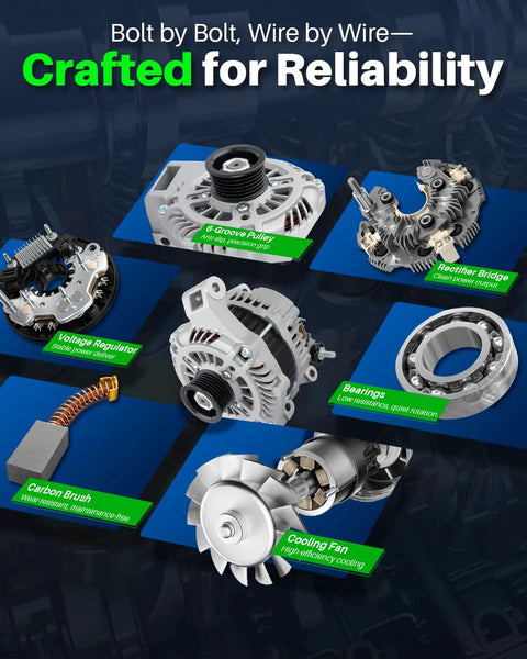 Components of Beefed Up Alternator For Mazda 5 L4 2.3L 2008 2009 2010 110 Amp 12 Volt Clockwise Rotation 6 Groove Pulley