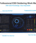 Pro Grade 48x24 Inch Anti Static Mat For Soldering And PC Build with ESD knowledge graphics and male stud details