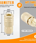 Detailed view of 1/4 inch NPT air tool fitting dimensions from 60 Piece One Quarter Inch NPT Air Tool Fittings Kit with Quick Connect Couplers and Plugs.