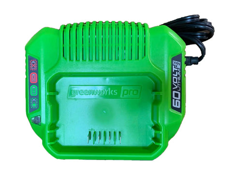 Top view of Gen2 60V Pro Battery Charger With Diagnostic LED For Greenworks Pro 2 Ah Batteries, Fast 60 Minute Charge