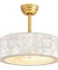 17.7Inch Shell Fandelier Ceiling Fan with Light, Boho Caged Chandelier Fan featuring a Capiz shell shade with a gold finish.