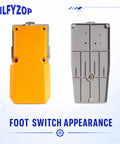 Foot Pedal Switch With Aluminum Housing and Protective Guard, 15A SPDT Momentary NO NC, 5 Ft Cord, 3 Prong Piggyback Plug, Great for Router, Drill Press, and Workshop Vacuum, Hands Free Power On Off Control, front and back view