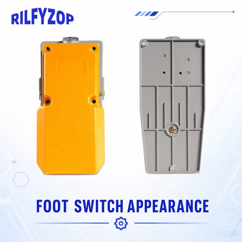 Foot Pedal Switch With Aluminum Housing and Protective Guard, 15A SPDT Momentary NO NC, 5 Ft Cord, 3 Prong Piggyback Plug, Great for Router, Drill Press, and Workshop Vacuum, Hands Free Power On Off Control, front and back view