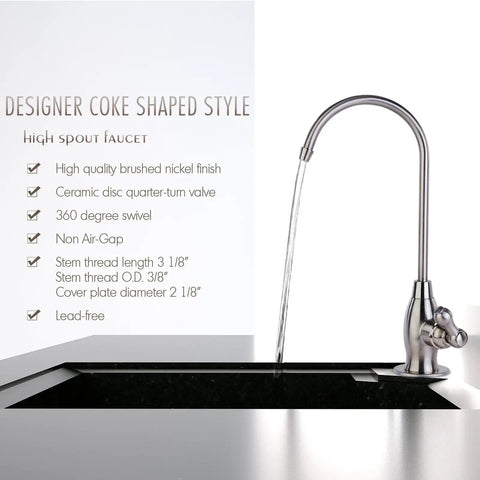 Heavy Duty Brushed Nickel RO Drinking Water Faucet for Under Sink Filtration Systems 360 Degree Swivel Quarter Turn Handle Lead Free Solid Brass With Ceramic Disc Non Air Gap Design Ideal Upgrade