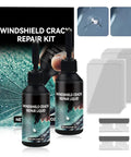 Windshield Chip And Crack Repair Kit For Cars With Nano Fluid For Quick Cures, Fix Chips And Star Shaped Cracks Fast At Home, Easy Peasy To Use For Clear Vision And Durable Glass Restoration kit with liquid bottles, plastic sheets, and blades.