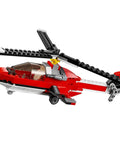Red helicopter build from Creator 3 In 1 Propeller Plane Building Toy with spinning propellers and opening cockpit for minifigure.