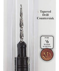 Rugged Hss Countersink Drill Bit Engineered For Six Wood Screws Delivers Slick 9/64 Inch Pilot Hole And Crisp 3/8 Inch 82 Degree Counterbore in packaging.
