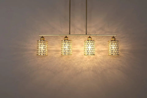 4 Light Crystal Kitchen Island Pendant Light, 4.7 Inch Gold Finish With Brushed Bronze Accent, Semi Flush Mount