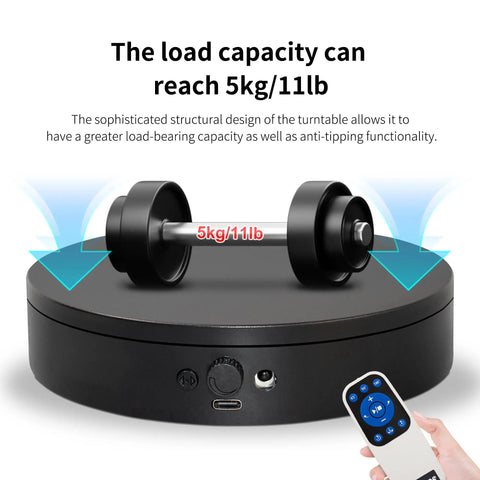 Foxvee Remote Control Electric Turntable Display Stand 360 Degree Silent Spinning Platform For Showcases 4.5 inch base showing weight capacity of 5kg/11lb.