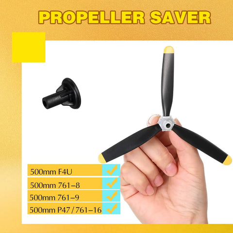 Hand holding Three Pack RC Plane Propellers 3 Blade Replacement Set Compatible With F4U 761 8 761 9 761 16 T28 P47