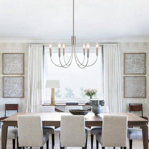 Dining room with Rustic Farmhouse Chandelier With 6 Lights E12 Antique Candle Pendant For Dining Room, 27.9 inch large size