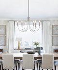 Modern Farmhouse Chandelier For Dining Room, Six Lights Dope Vintage Style Brushed Nickel Hanging Light Fixture over dining table