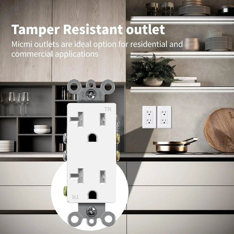 Heavy Duty Decorator Receptacle Outlet 20 Amp 125 Volt Tamper Resistant Grounding UL Listed in kitchen setup
