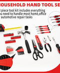58 Piece Home Repair Tool Kit For Quick Fixes And Everyday Projects, red basic hand tools with storage case shown