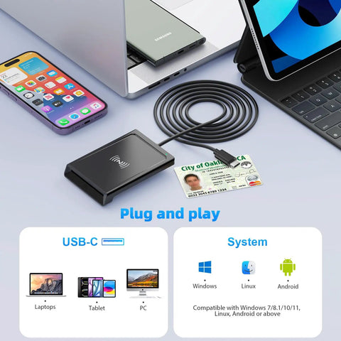 2 In 1 NFC Smart Card Reader With Contact And Contactless CAC Reader for DOD Military IDs and Bank Chip Cards USB C Compatible