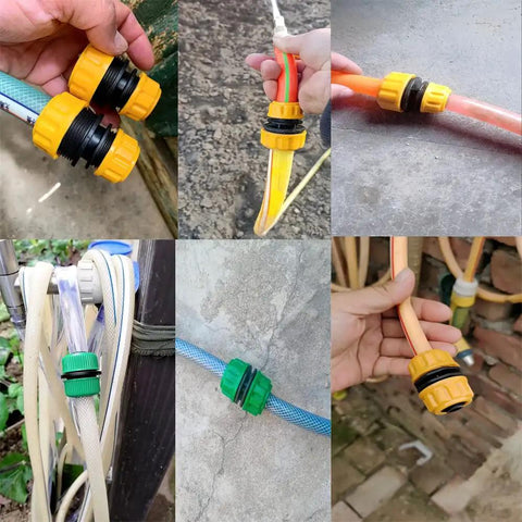 6 Pack Hose Connectors Quick Connect Kit For 1/2 To 1/2 And 1/2 To 3/4 Inch Couplings in various garden hose setups