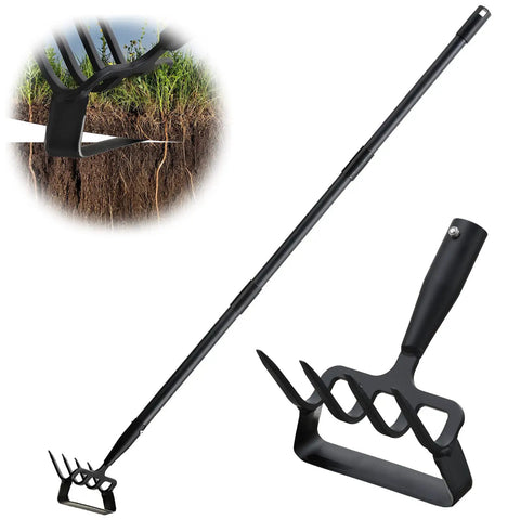 Heavy Duty Garden Hoe With Adjustable 62 Inch Long Handle Hula Hoe Cultivator 2 In 1 Weeding Tool displayed on white background
