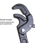 Close-up of quick multi function self adjusting wrench showing dual threads and grip, part of a two pack adjustable wrench set.