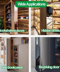 Hidden Door Pivot Hinge Stainless Steel 360 Degree Built Tough Heavy Duty Up To 570 Lbs Load Bearing Black For Secret Doors Or Concealed Bookcase Doors And Installable For Hidden Bookcase Or Secret Wall Doors In Modern Homes shown in various applications