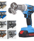 Heavy Duty Cordless Electric Metal Shears With 360 Degree Rotating Head And 2500Mah Battery cutting metal, showing precise cutting ability.