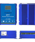 Off Grid Hybrid Wind And Solar Charge Controller 1400W MPPT Auto 12/24V Battery Compatible; front and back view; blue casing