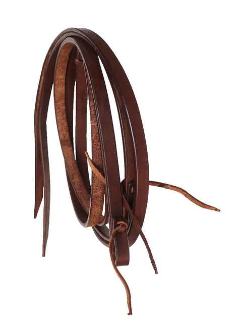 Close-up of brown leather reins from Brown Leather Beaded Bitless Sidepull Bridle With Padded Reins For Western Style Horse Riding.