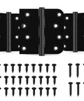 Top Notch Four Inch Ball Bearing Door Hinges In Deep Matte Black With Full Fastener Kit For Buttery Smooth Heavy Duty Exterior Gate And Fence Swing Install Featuring Rounded Or Square Corner Styles Built Tough For Reliable Daily Use, showing three hinges and screw anchors.