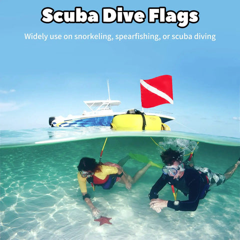 Safety Diver Down Flags 2 Pack Polyester 420D Flags With International Signal Alpha Flag 20x24 Inches for snorkeling and diving